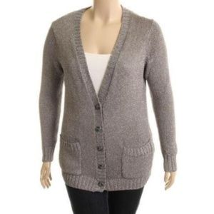 Jones New York Silver Crochet Metallic Button-Down